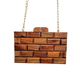 Wooden handbag with a gold chain strap 
