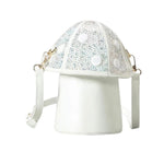 White mushroom handbag with polka dot design 
