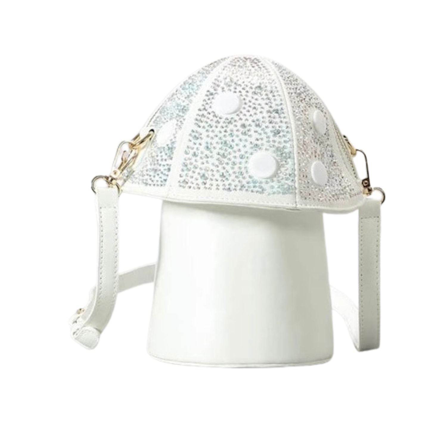 White mushroom handbag with polka dot design 