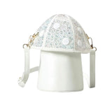 White mushroom handbag with polka dot design 