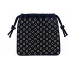 Navy blue drawstring pouch with gold rivet pattern 