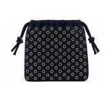 Navy blue drawstring pouch with gold rivet pattern 