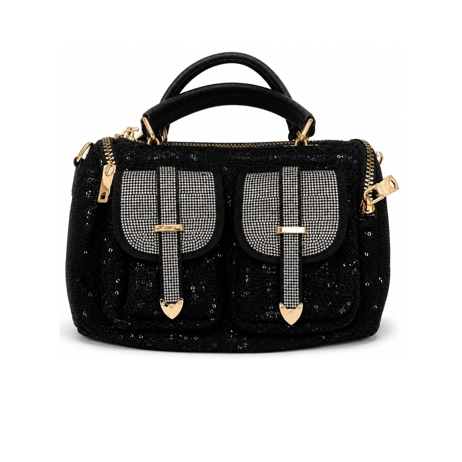 Black handbag with rhinestone details 