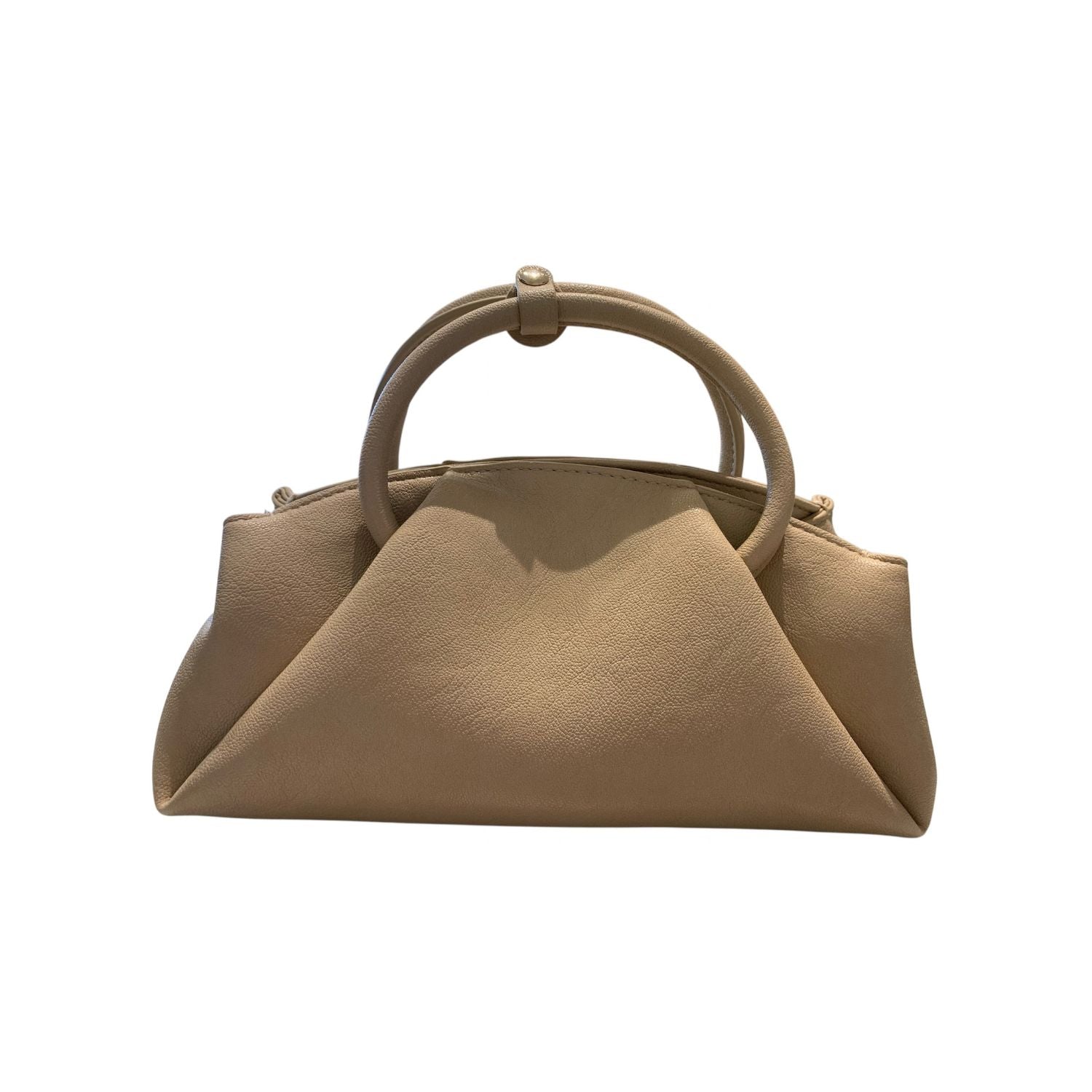Beige handbag with circular handle 