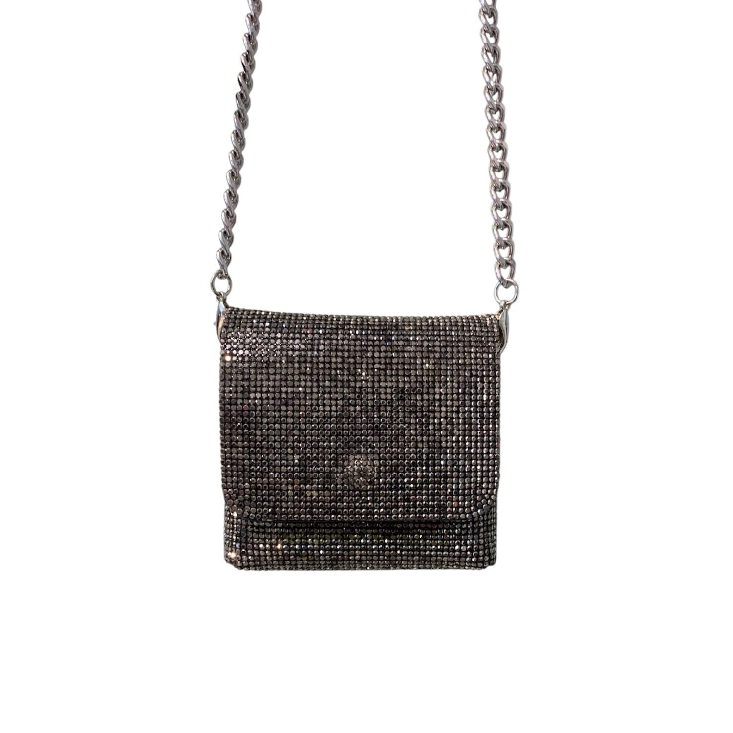 Black textured handbag with chain strap