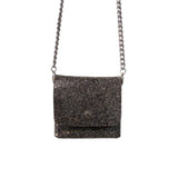 Black textured handbag with chain strap
