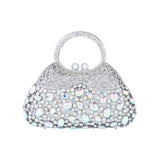 Iridescent crystal embellished  evening bag with top handle and option drop-in chain