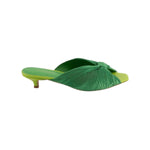 Green pleated kitten heel with open back
