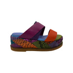 Multicolored sandal with patterned snake skin sole 