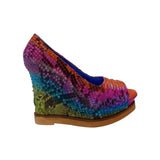 Multicolored snake skin wedge shoe 