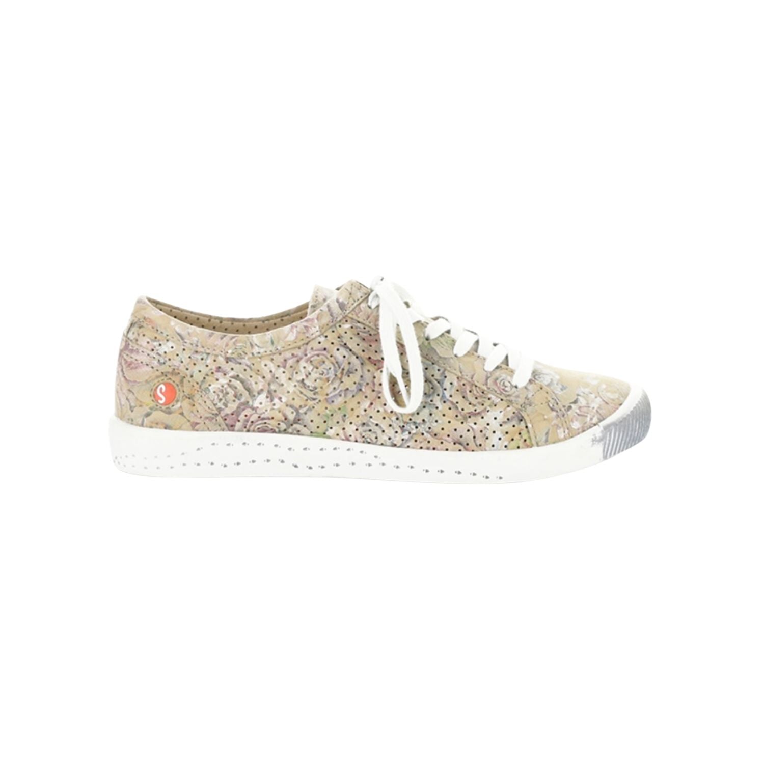 Green & mauve floral patterned sneaker with white sole