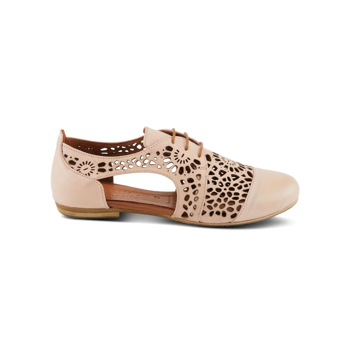 Beige shoe with brown laser-cut design