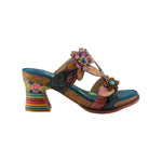 Colorful open-back heel with floral designs and rainbow colors