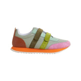 Multicolored velcro sneaker with orange sole 
