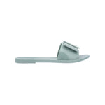 Light turquoise flat sandal with bow embellishment