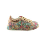 Multicolored floral-patterned sneaker with gold accents