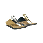 Pair of sandals with cork sole and metallic straps 