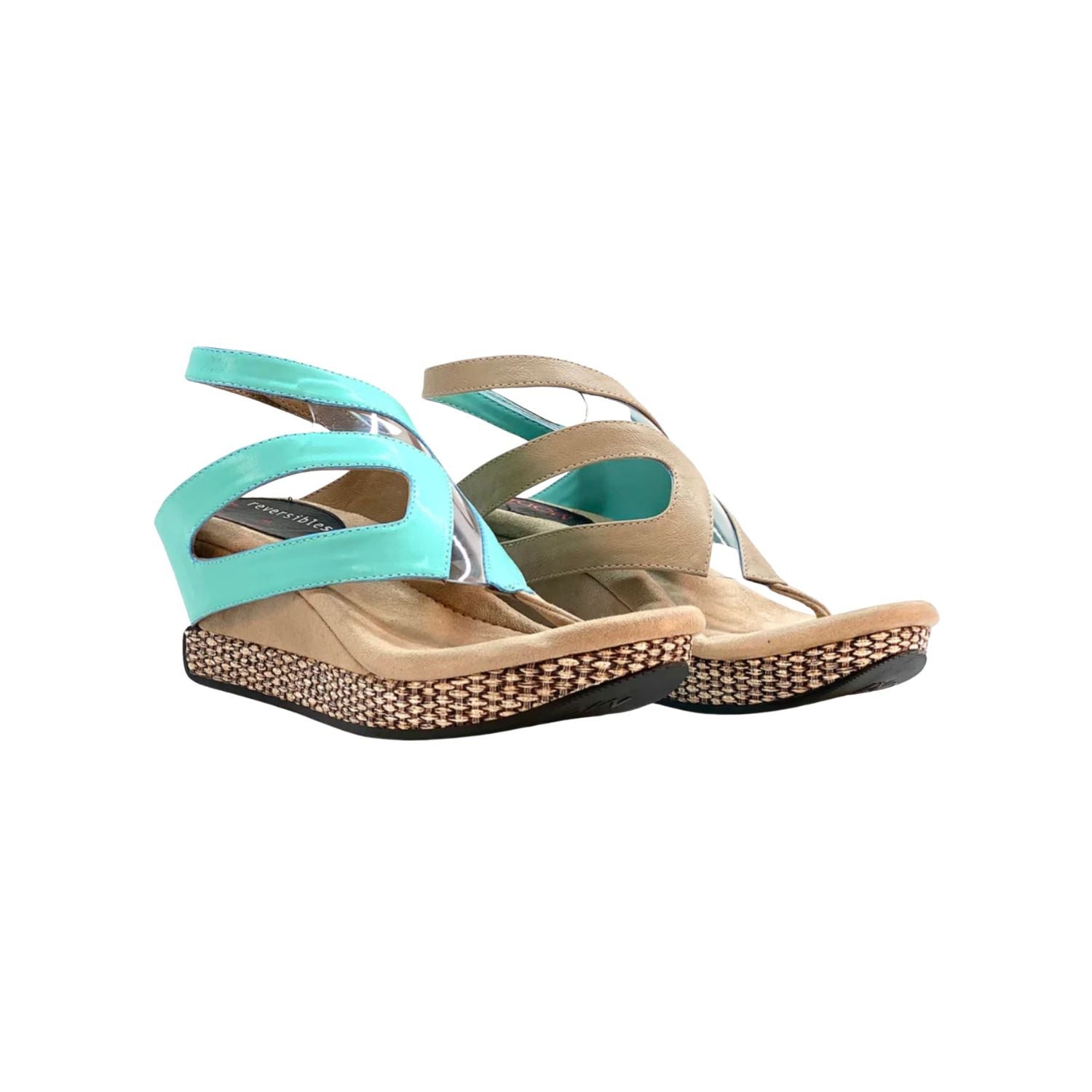Wedge sandals with turquoise straps