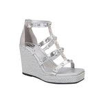 Silver wedge sandal with platform sole