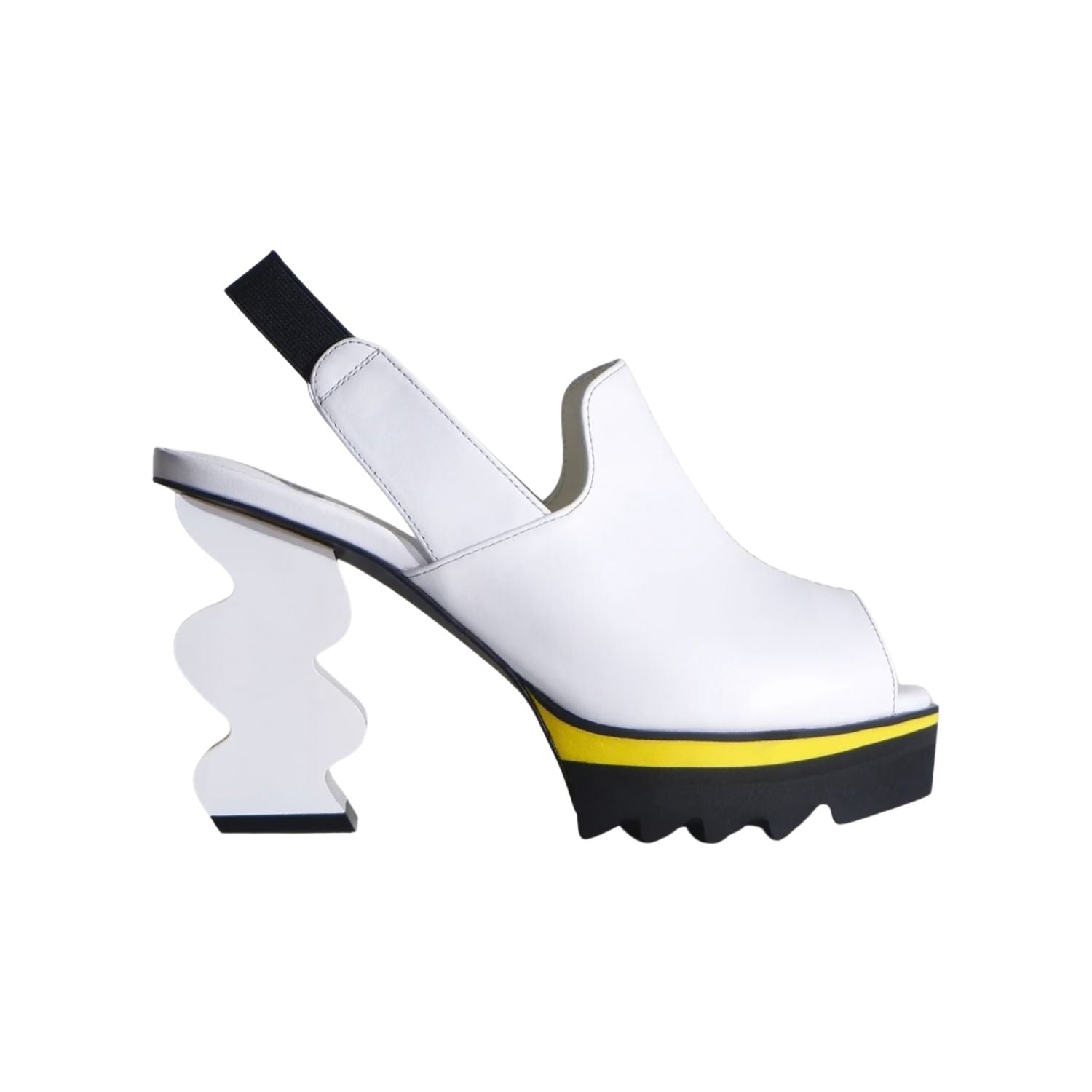 White heel with black & yellow sole
