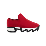 Red slip-on shoe with black & white sole