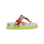 Colorful floral sandal with a green sole