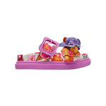 Colorful pink sandal with floral design and embellishments