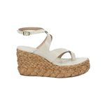White sandal with a cork wedge sole