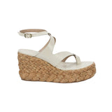 White sandal with a cork wedge sole