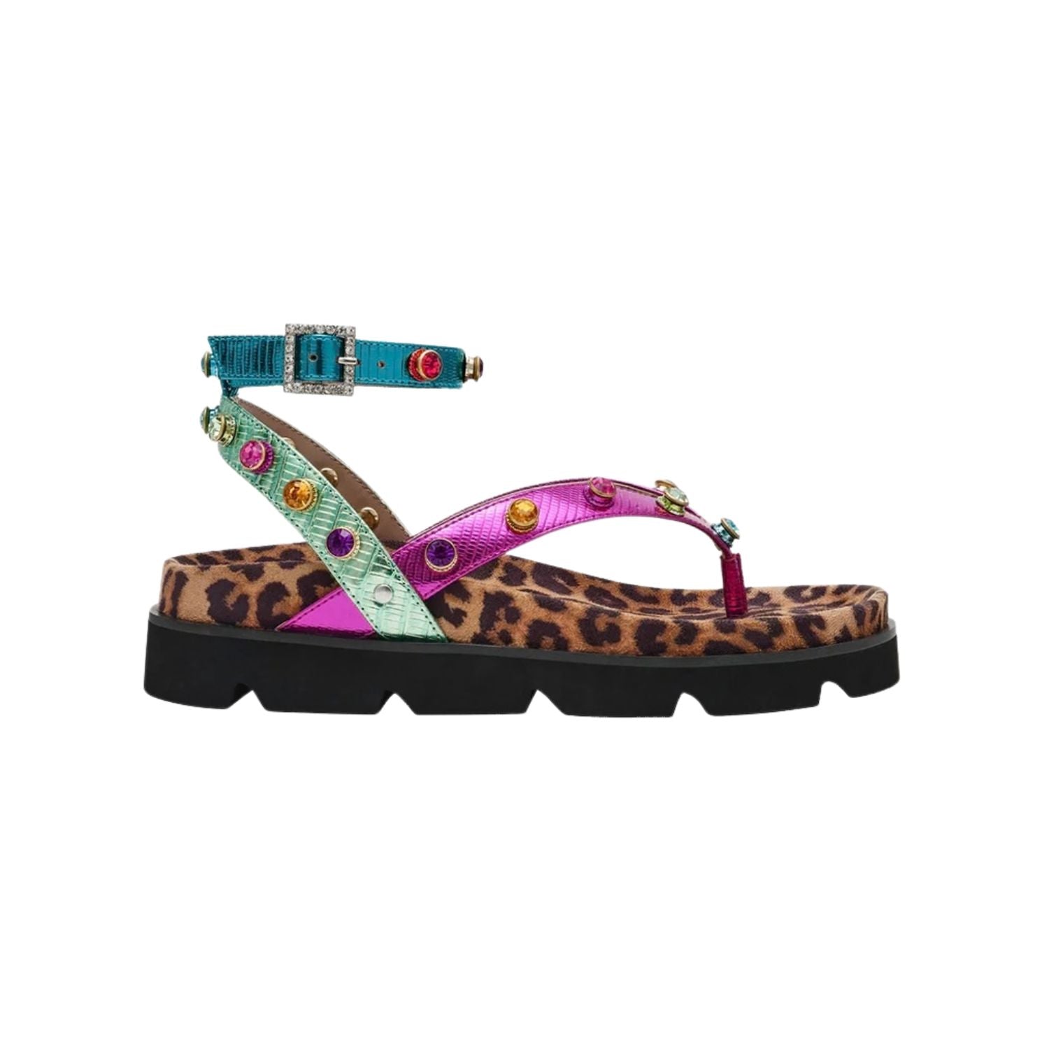 Multicolored sandal with leopard print sole