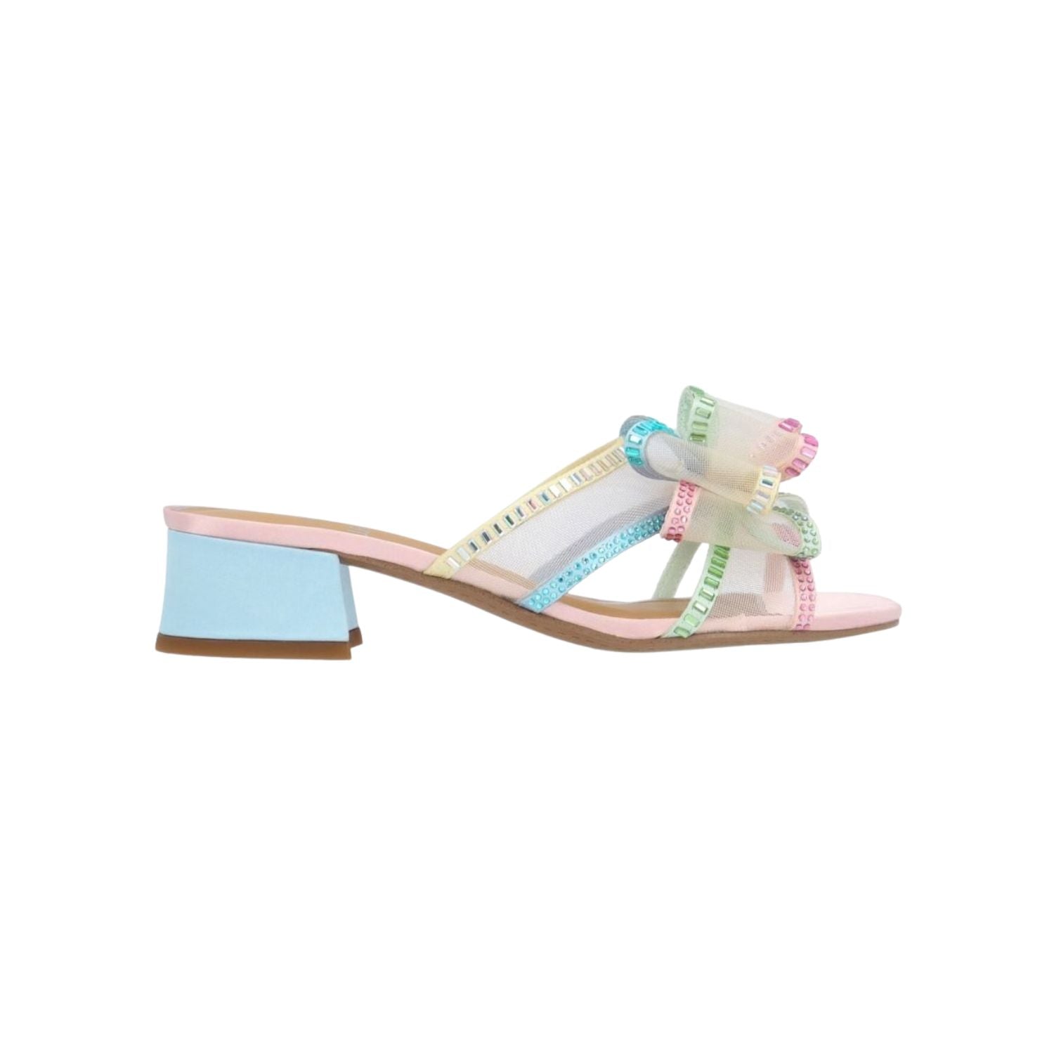 Colorful pastel heel with a light blue block heel