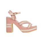 Pink heel with woven white straps