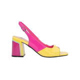 Pink blue and yellow block heel 