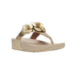 Gold sandal with floral design and gold heel