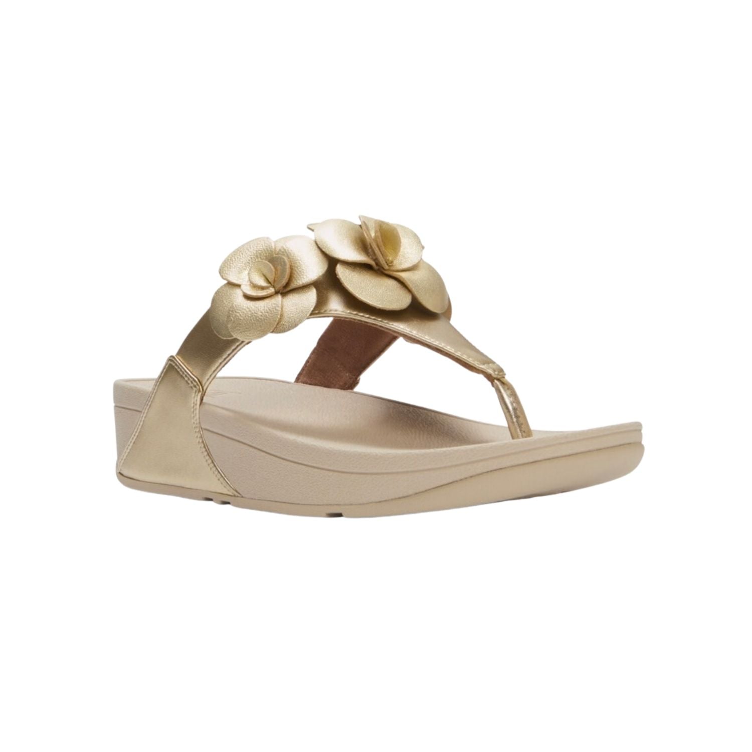 Gold sandal with floral design and gold heel