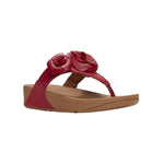 Red sandal with floral design and copper heel