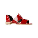 Red sandal with beige sole