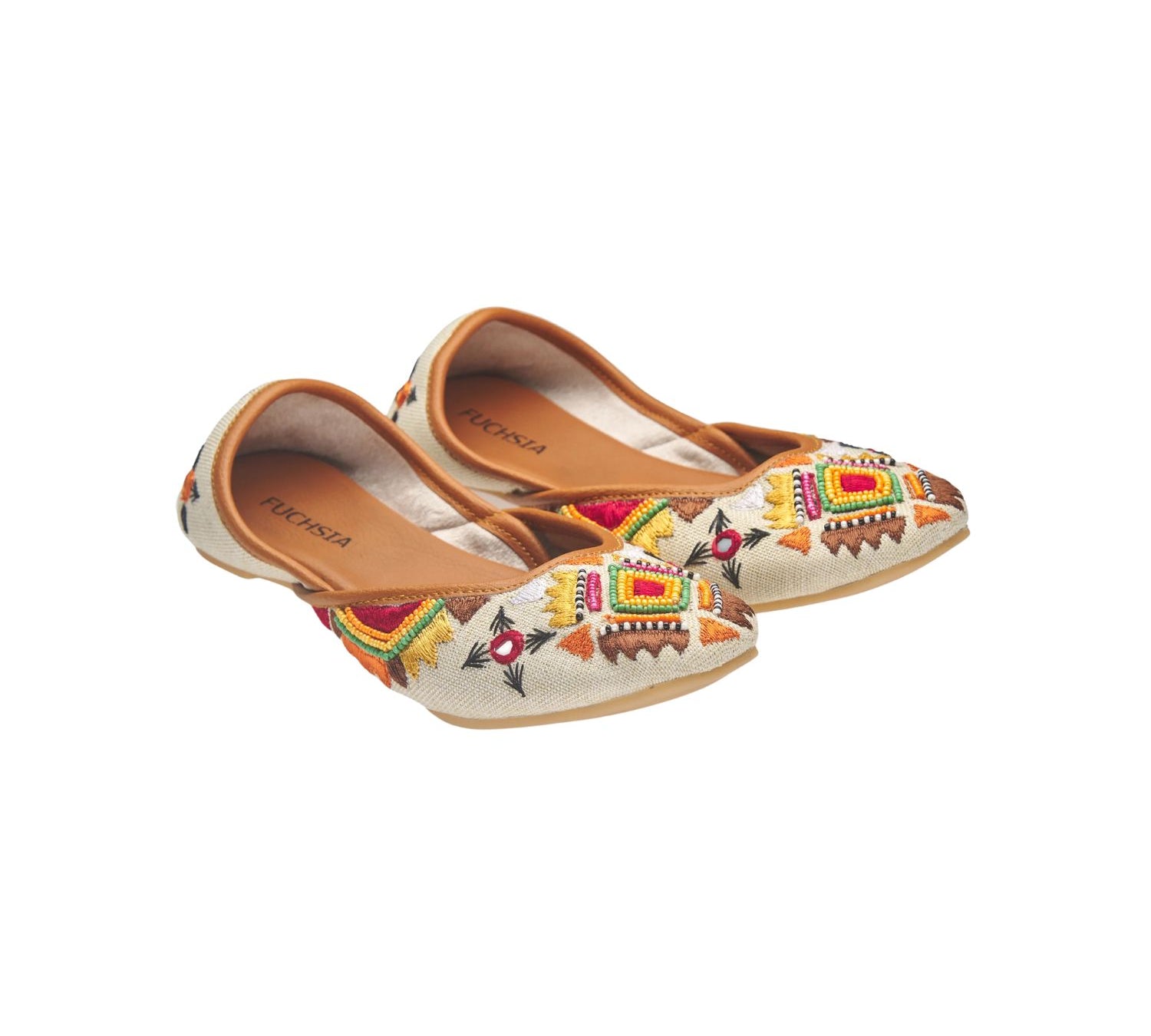 canvas flats with beaded detail inspired by tribal patterns and colors