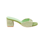 Green woven sandal with a block heel 