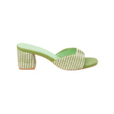 Green woven sandal with a block heel 