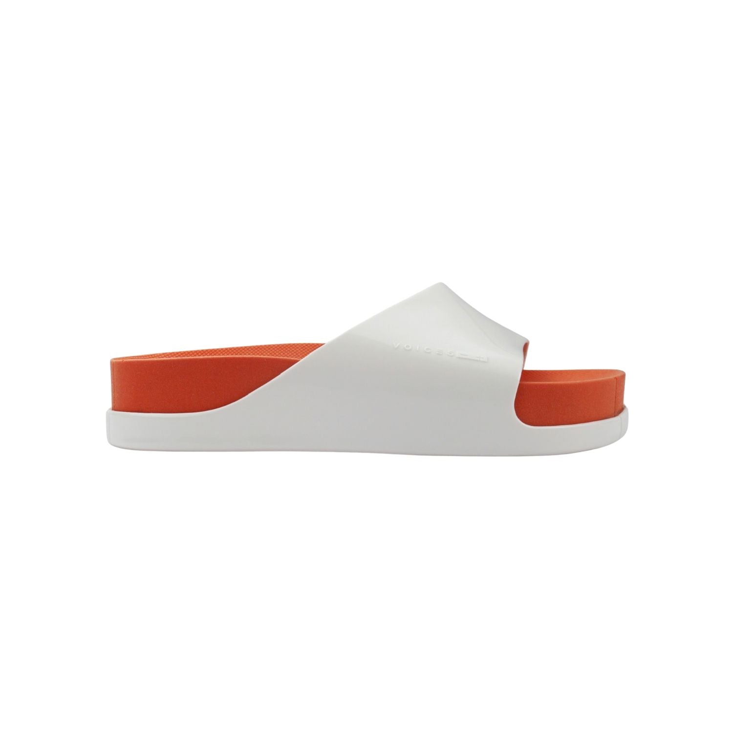 White sandal with a red sole 