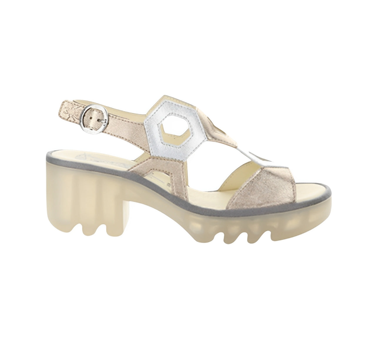 metallic gold and silver platform wedge heel sandal with adjustable strap