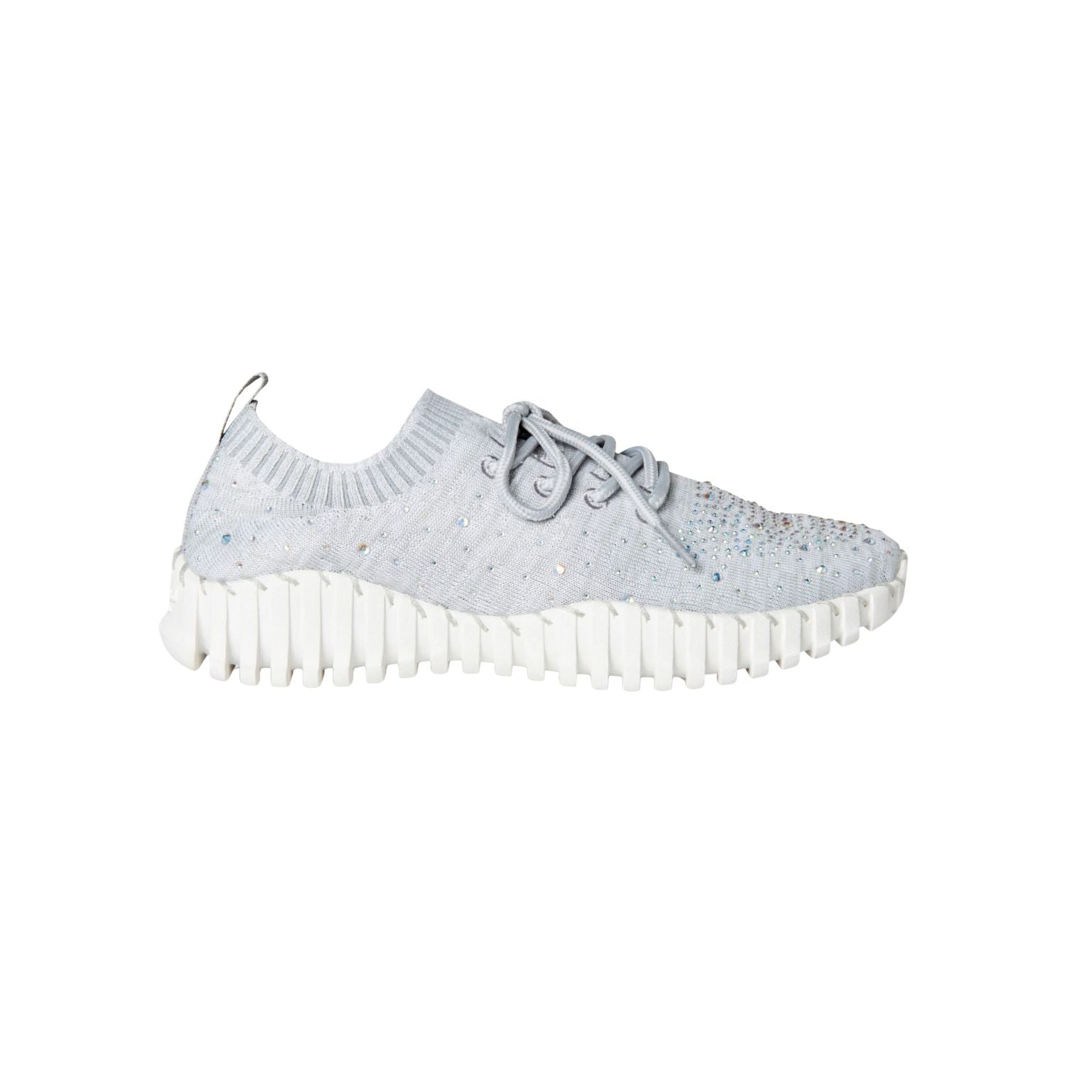 Gray bejeweled sneaker with white sole 