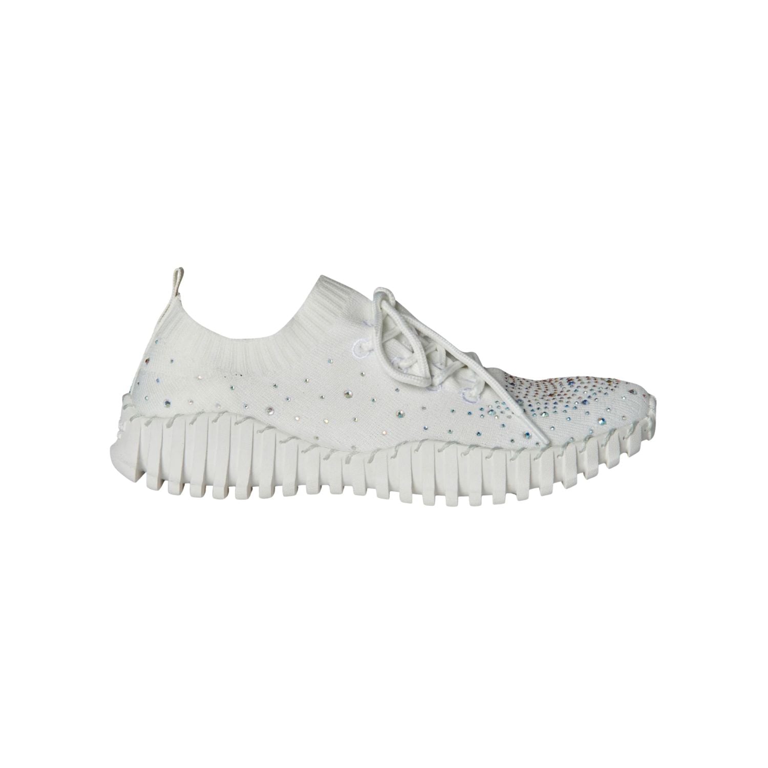 White sneaker with rhinestone embellishments 