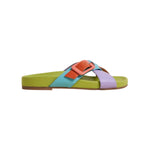 Colorful sandal with a peach buckle 
