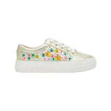 multi-color flower sequin sneaker with laces by Betsey Johnson