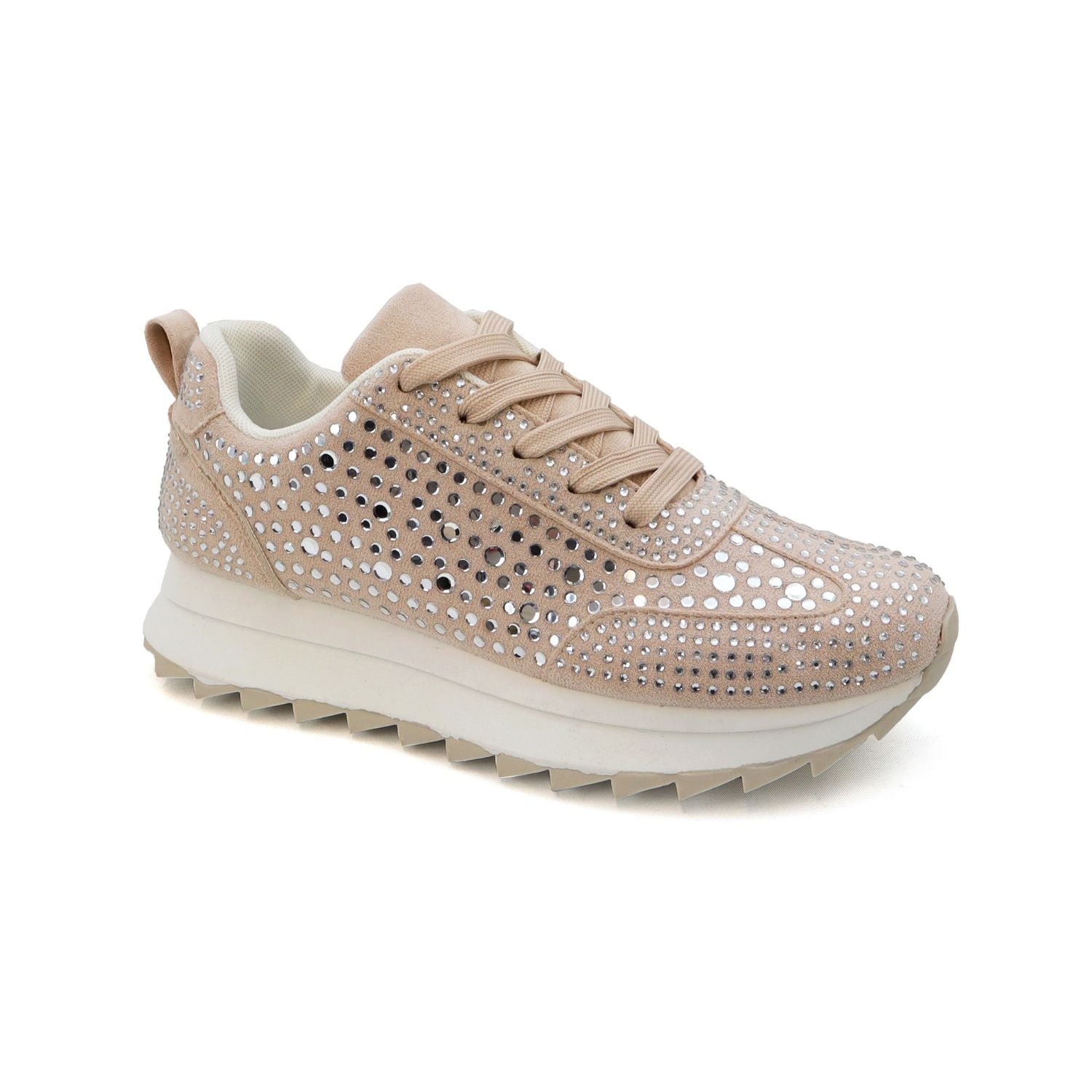 rhinestone studded fashion sneakers in beige