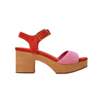 Red and pink wedge with wooden block heel 