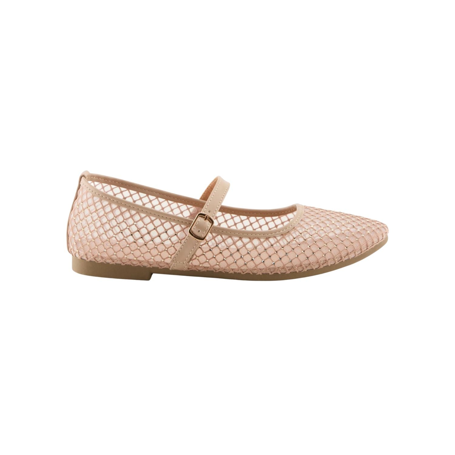 Beige mesh flat shoe with a strap 