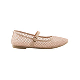 Beige mesh flat shoe with a strap 